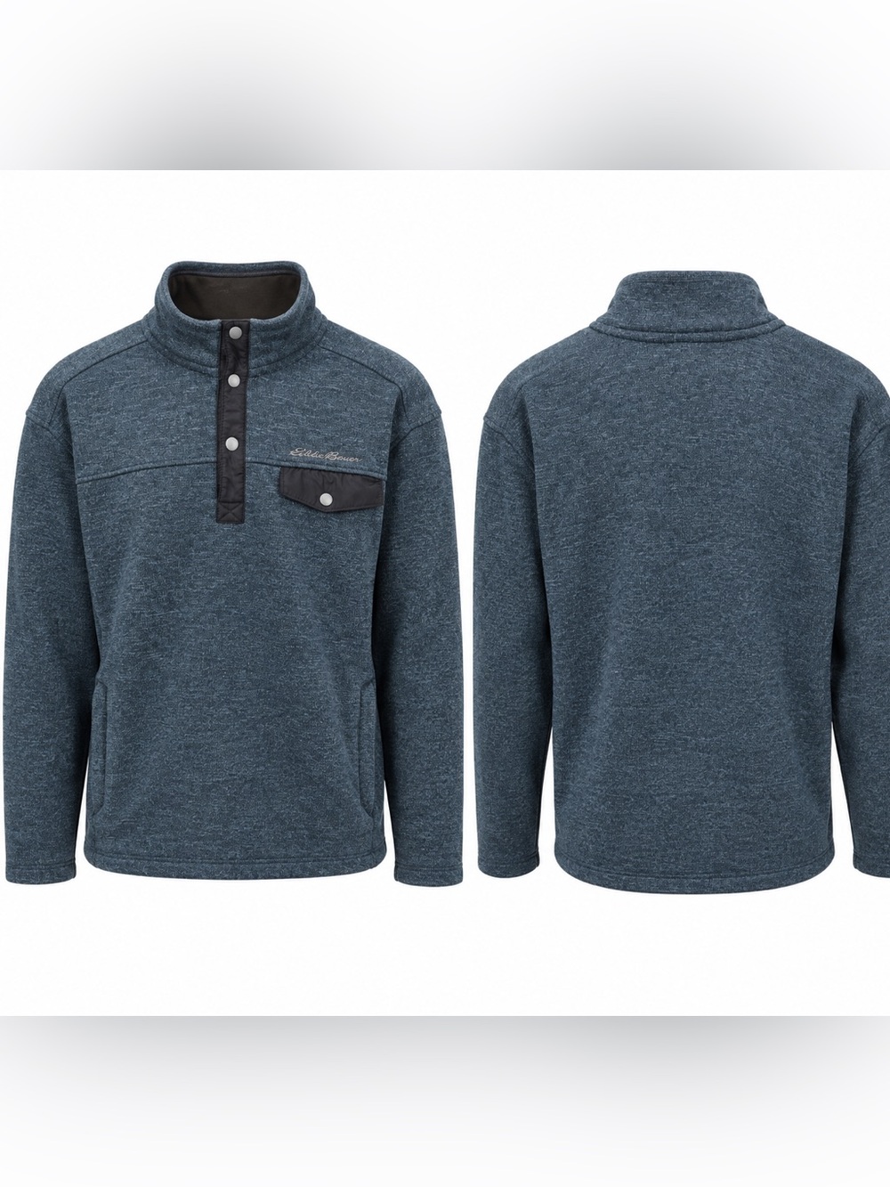 Eddie Bauer Blue Pullover 1/4 Zip Better Sweater Pockets Fleece Lined Mens L